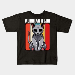 Russian Blue - Cute Retro Style Kawaii Cat Kids T-Shirt